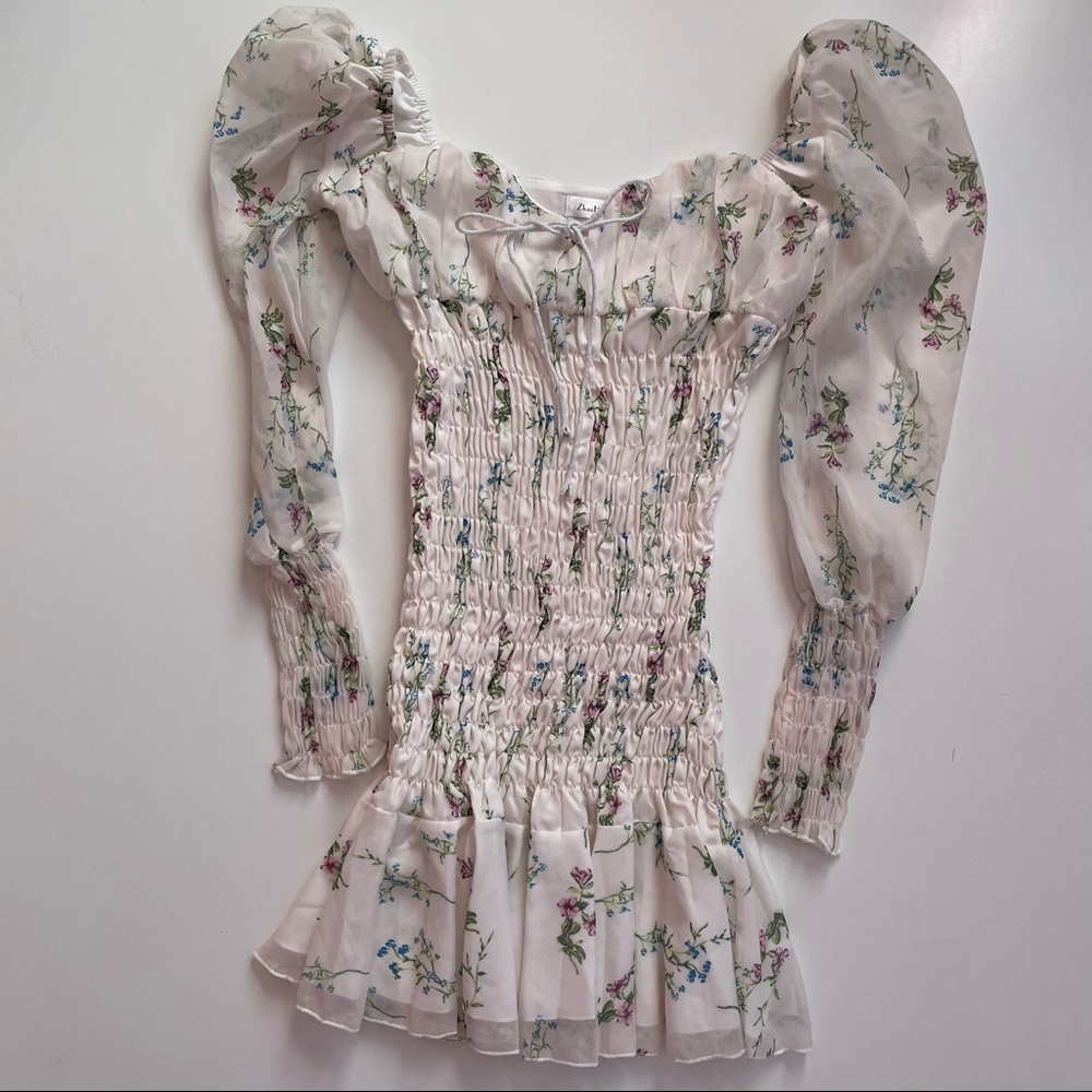 SOLD YesStyle Dixon Ivory Long Sleeve Floral Mini Chiffon Dress - Picture 10 of 12